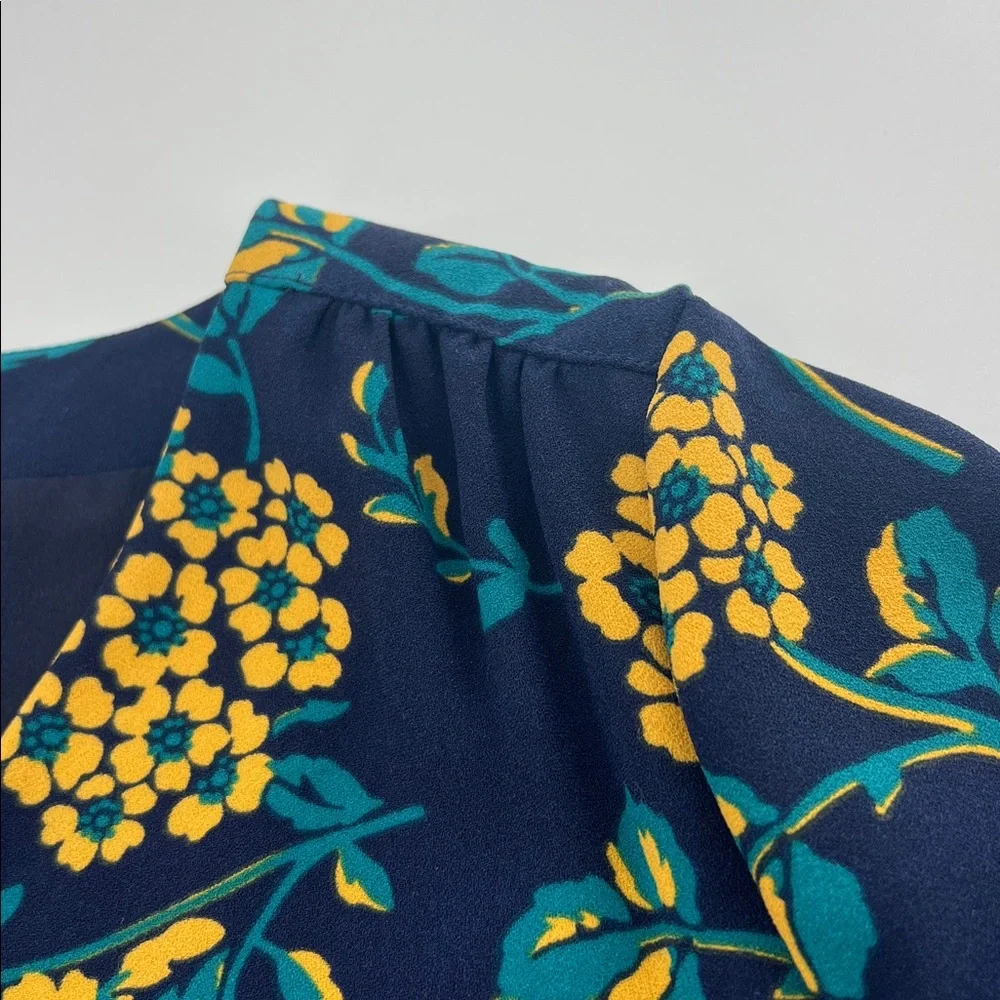 J.Crew Golden floral wrap dress in‎ 365 crepe Navy/Yellow mature office